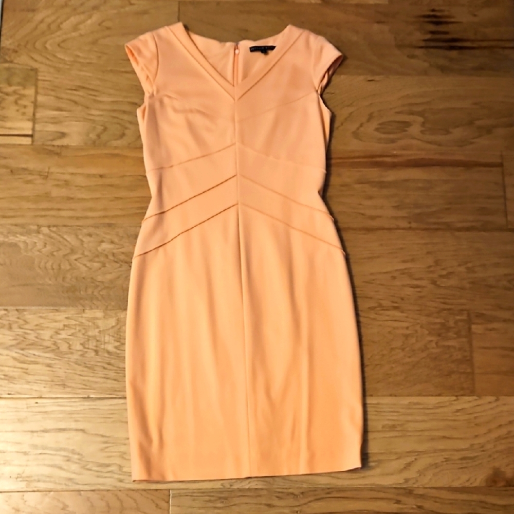 Antonio Melani Sheath Dress Size 6 Salmon Peach Light Orange Cap Sleeves Fitted